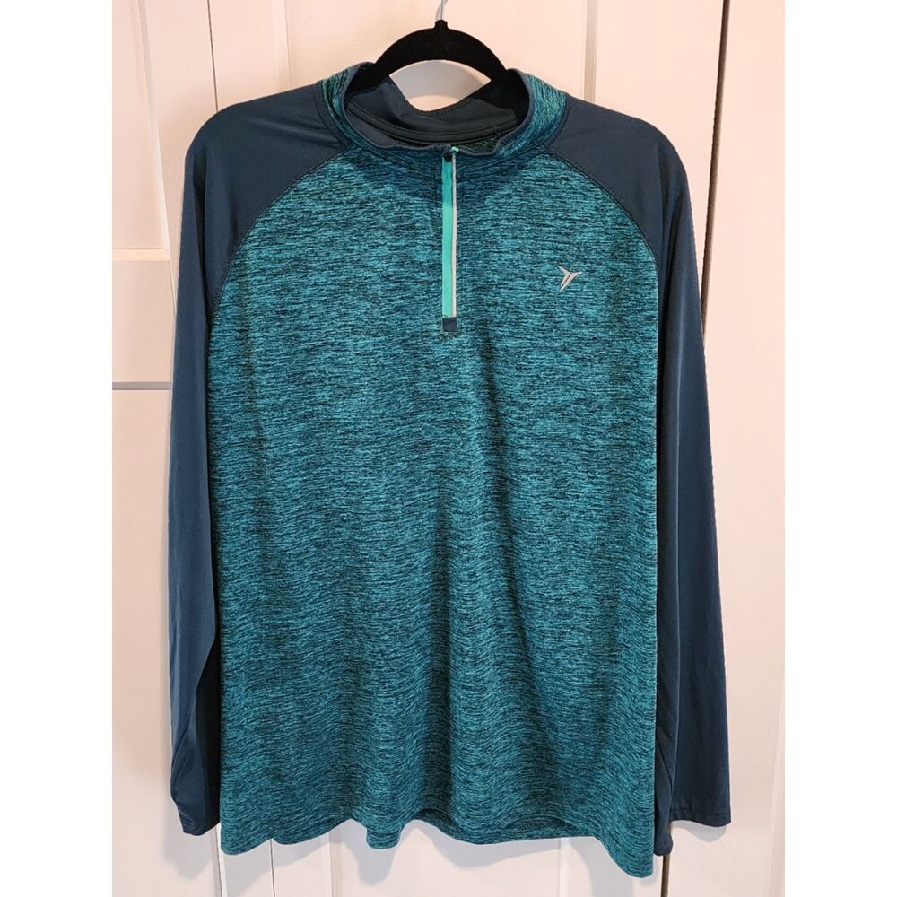 Old Navy Active Mens XXL Teal Heather Quarter Zip Pullover Athletic Long Sleeve